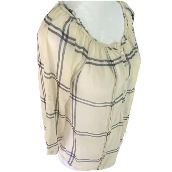 Abercrombie & Fitch XS Women Gray Ivory Plaid Sheer Blouse Top Shirt - Picture 2 of 6